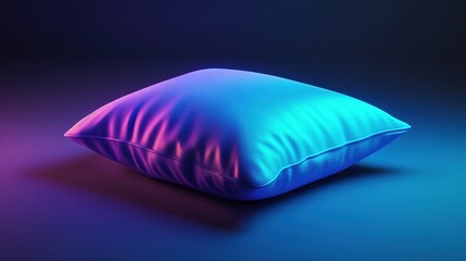 Wall Mural - Tiny 3D Pillow in Blue and Cyan Neon Colors Isolated on a Dark Gradient Background with Ample Copy Space, Featuring a Modern and Eye-Catching Design for Creative and Dynamic Visuals