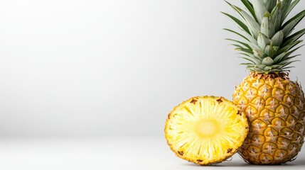 Minimalist digital pineapple rendering in white space, embodying a sleek, modern supermarket aesthetic, Created with Generative AI.