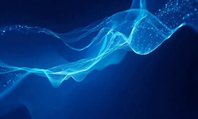 Poster - Flowing blue waves dance gracefully through the dark space in an enchanting display of ethereal elegance and movement. Generative AI