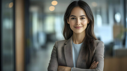 Canvas Print - Confident businesswoman with arms crossed, smiling at the camera.