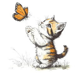 Wall Mural - cat and butterfly