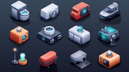 Poster - Isometric Icons of Everyday Objects.