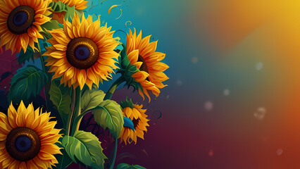 abstract illustration background featuring vibrant sunflowers in a swirling, impressionistic style