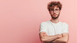 © Keitma - Portrait of a jaded young caucasian man isolated on pink background with copy space