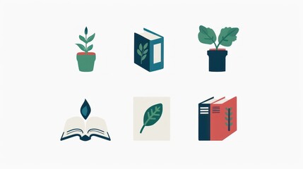 Sticker - Plant and Book Icons Illustration.