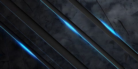 Leinwandbilder - Abstract blue glowing neon lines on a black background with , featuring futuristic geometric shapes and fluid stripes, perfect for technology-inspired designs or high-tech digital art.