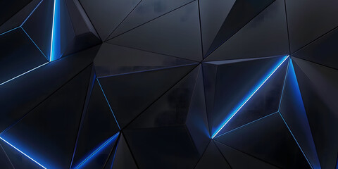 Leinwandbilder - Abstract blue glowing neon lines on a black background with , featuring futuristic geometric shapes and fluid stripes, perfect for technology-inspired designs or high-tech digital art.