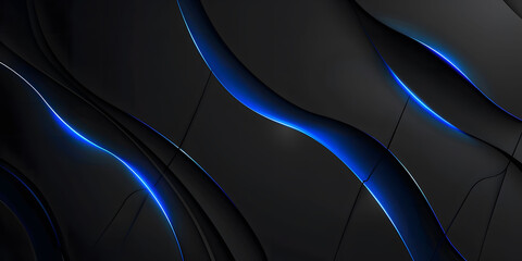 Leinwandbilder - Abstract blue glowing neon lines on a black background with , featuring futuristic geometric shapes and fluid stripes, perfect for technology-inspired designs or high-tech digital art.