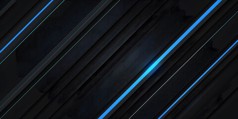 Leinwandbilder - Abstract blue glowing neon lines on a black background with , featuring futuristic geometric shapes and fluid stripes, perfect for technology-inspired designs or high-tech digital art.