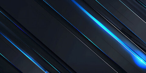 Leinwandbilder - Abstract blue glowing neon lines on a black background with , featuring futuristic geometric shapes and fluid stripes, perfect for technology-inspired designs or high-tech digital art.