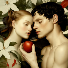 Wall Mural - Adam and Eve in the Garden of Eden. AI generative.