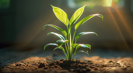 Aufkleber - A green plant with a light shining on it. Generative AI.