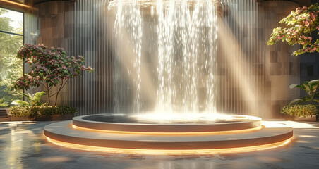 Aufkleber - Luxury podium with waterfall. Generative AI.