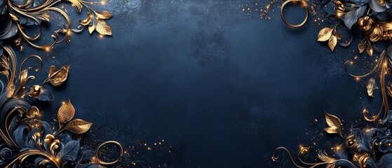 Poster - Blue background with gold decorations on both sides, dark tones