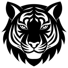 Poster - Tiger head silhouette black and white vector art illustration