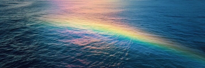 Poster - Colorful rainbow arching over the ocean with brilliant strips of light extending across the water.