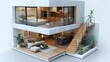 © tydeline - 3D isometric floor plan of a small loft, modern interior design