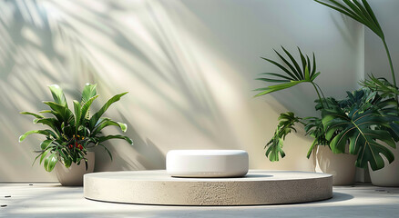 Poster - Mockup design of a electronics product on a modern background, product stand display, advertising, with podium. Generative AI.