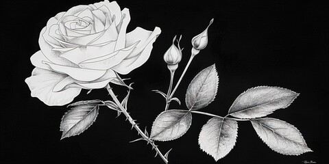 Sticker - black and white rose