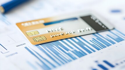 Poster - close up of a credit card resting on top of a financial report isolated on a clean white background 