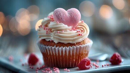 Poster - Cupcake shape heart concept. Generative AI.