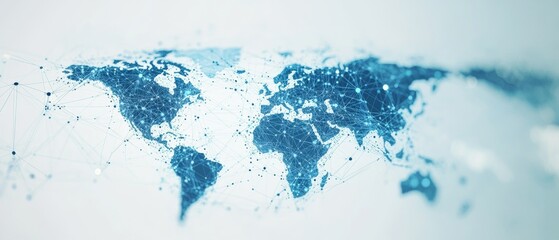 Poster - Digital world map with global network connections on a light blue background
