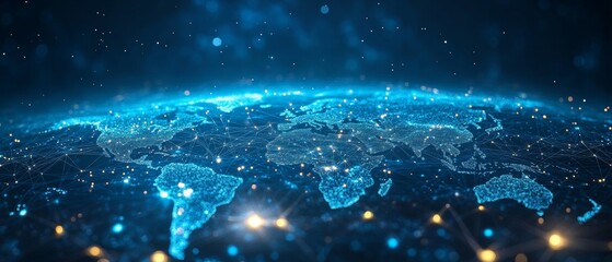 Poster - Digital world map with global network connections on a light blue background
