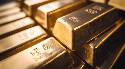 Poster - Carefully stacked gold bars create a visually striking display of financial wealth prosperity and success  The gleaming golden ingots reflect the abundance of capital and monetary assets