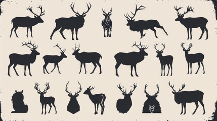 Poster - Silhouettes of Deer and a Wolf.