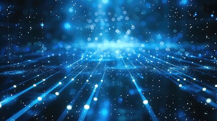 Poster - Abstract blue background data technology glowing lines. Generative AI.