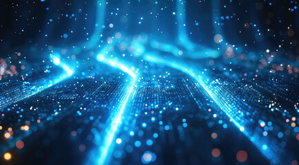 Poster - Abstract blue background data technology glowing lines. Generative AI.