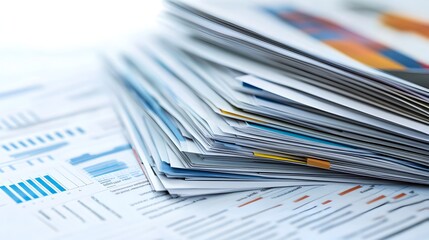 Aufkleber - comprehensive financial portfolio with various documents and spreadsheets spread out on a clean whit