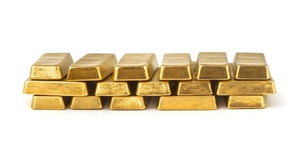 Poster - Neatly Stacked Shiny Gold Bars Isolated on a Clean White Background Depicting the Concept of Wealth Financial Prosperity and Investment Security