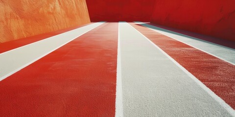 Athletic Track with Red Carpet and White Stripe