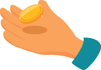 Poster - Hand is holding up a single shiny gold coin, representing finance, wealth, and success