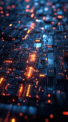 Wall Mural - Abstract Futuristic Circuit Board with Glowing Lights