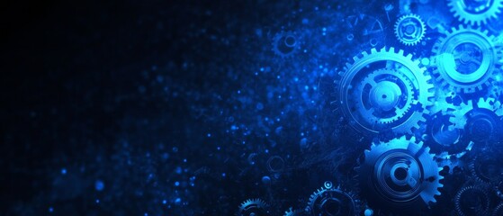 Abstract blue digital technology background with gears and cogs