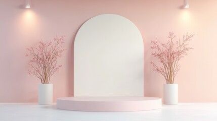 Poster - Minimalist Pink and White Product Display Podium.