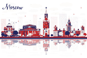 Poster - Moscow Russia city skyline with colored buildings. Cityscape with landmarks.