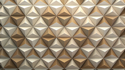 Poster - Golden Geometry: A mesmerizing pattern of white and gold triangles creates a captivating, modern design, ideal for backgrounds and abstract concepts. 
