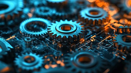 Poster - A high-tech graphic of gears and virtual diagrams representing Industry 4.0