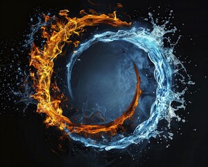 Water And Fire Connection. Abstract Art Background with Beautiful Blue Circle Element