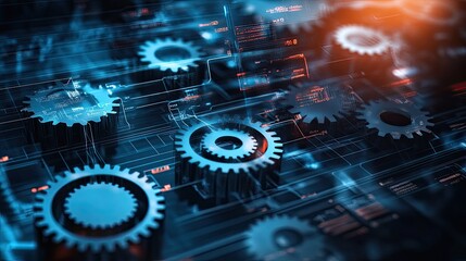 Poster - a visual blend of futuristic gears and business diagrams, representing the core of industry 4.0,