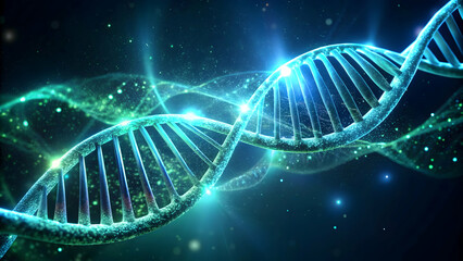 Poster - the blueprint of life: a mesmerizing 3d rendering of a dna double helix, glowing with ethereal light