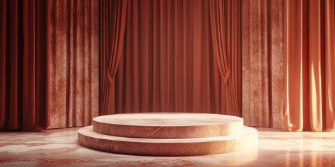 Poster - 3D Rendered Clay Podium Set Against a Curtain on a Stage