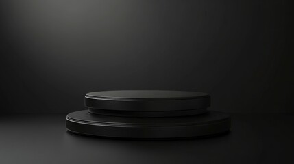 Poster - Black podium stand on a dark backdrop Realistic dark platform created in 3D rendering
