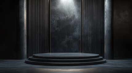 Poster - 3D rendering of an awards podium designed in a sleek black aesthetic featuring a winner mock up