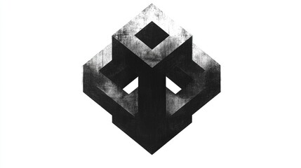 Poster - Crossed grey emblem featuring a cube on a white background