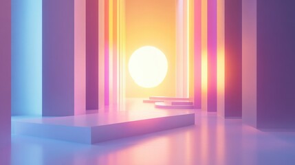 Poster - Bright luminous 3D backdrop featuring geometric forms a 3D illustration and rendering