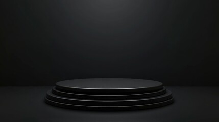 Poster - Black podium on a dark background Realistic dark platform design 3D rendering